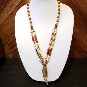 New Elegant Hand-Made Bone/Wood/Agate Necklace